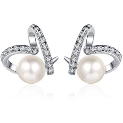 100% Zoetwater Cultuurparel Oorbellen Voor Vrouwen 14k Witgoud Moissaniet Knopjes 925 Sterling Zilver Hart Oorknopjes white