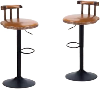 Barkrukken Retro Fioren - Set van 2 - Met rugleuning - Licht bruin - Verstelbaar - Voor Keuken, Bar of woonkamer - Draaibaar - PU leer