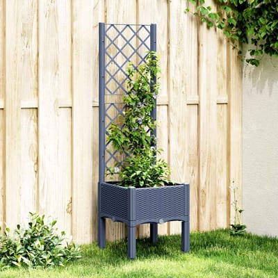 vidaXL - Plantenbak - met - latwerk - 40x40x142 - cm - polypropeen - blauwgrijs
