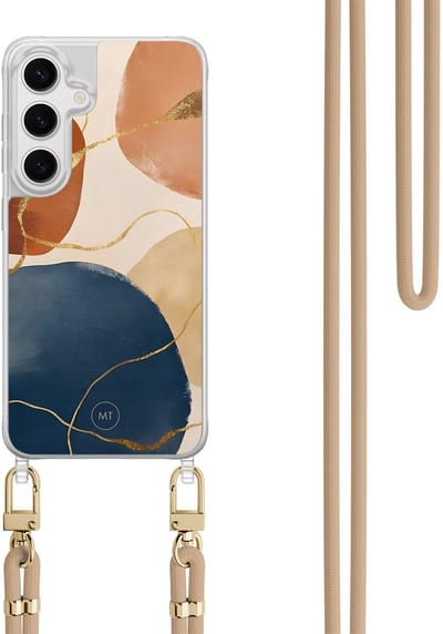 Hoesje met koord geschikt voor Samsung Galaxy S24 - Abstract harmony - Inclusief Beige koord - Crossbody beschermhoes - Transparant, Multi - Mooie Telefoonhoesjes