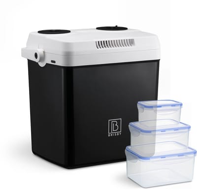 Brisby 25 Liter Elektrische Koelbox, Frigobox Deluxe met 12V, 220/230 Volt Aansluiting voor Auto en Camping – AC/DC - Coolbox - Divider en Deksel vergrendelstand - ZWART