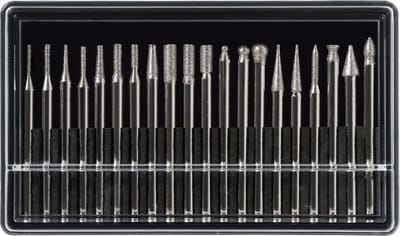 Parkside Toebehoren Multifunctioneel Gereedschap - Diamantfrees set - 20 gemonteerde punten in de vormen cilinder, kogel enz. - Toerental: max. 25.000 1/min - Houder/schacht Ø: 3 mm