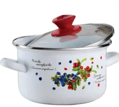 Emalia Olkusz Borówka Emaljeren Pan met Deksel 22cm 5.4L - Gas & Inductie