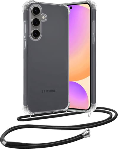 Hoes - Geschikt voor Samsung Galaxy S24 FE - Met Koord - Shock Proof - Siliconen Case - Back Cover - Telefoonkoord - Telefoon Hoesje Shockproof - Telefoonketting - Transparant