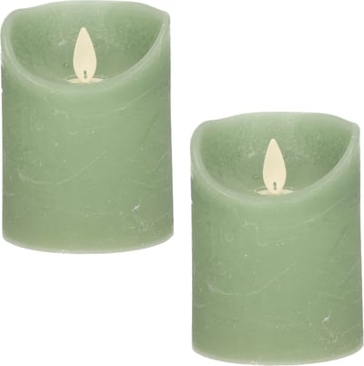 Anna's Collection Stompkaars - 2x - LED - jade groen - H10 cm - bewegende vlam - kaars