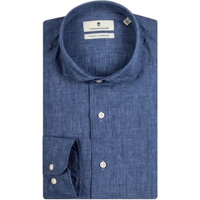 Thomas Maine Overhemd Roma Modern Kent Linnen Faux-Uni Jeans Blauw / male