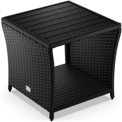 Casaria Polyrattan Bijzettafel - WPC Tafelblad 45x45x40cm – Zwart