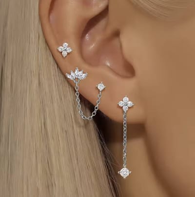 Oorbellen Set - 4 stuks - Kleur: Zilver - Luxe Oorbellen - Incl. Cadeauverpakking - Oorhangers / Oorring / Oorknopjes - Hoge Kwaliteit RVS - Stainless Steel / Roestvrijstaal - Verkleurt Niet - Oorbellen Set - Oorbellen Vrouwen / Dames