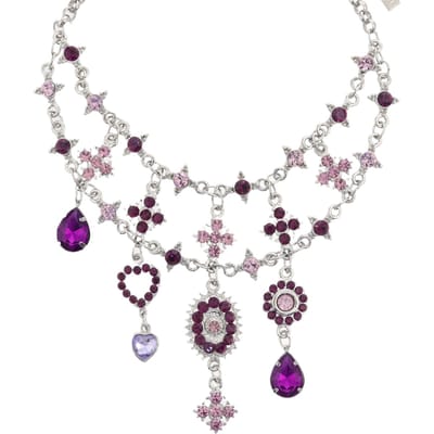 Behave – Statement Ketting – Zilverkleurig Paars – Luxe Kristallen – Glamour Look