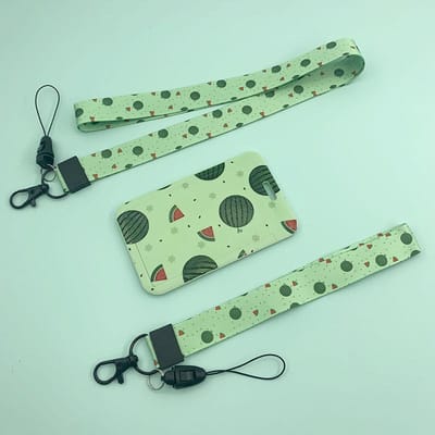 Porte-cartes à fruits, porte-cartes de dessin animé mignon, porte-cartes cordon tour de cou de transfert d'accès au campus étudiant, applicable aux cartes de repas, cartes de bus, cartes de métro, cartes bancaires beige