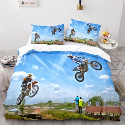 Dirtbike Dekbedovertrekset Motocross Rijder Dekbedovertrek Motorfiets Extreme Sport Spel Polyester Beddengoedset Voor Kind Jongens Tieners EU single(135x200cm)