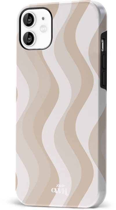 xoxo Wildhearts Minimal Nude - Double Layer - Hardcase geschikt voor iPhone 11 hoesje - Siliconen hoesje iPhone met golven print - Cover geschikt voor iPhone 11 beschermhoes - wit / beige / bruin