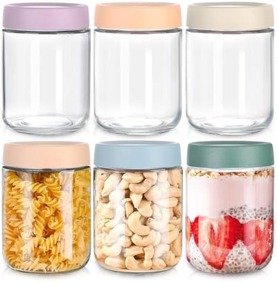 Dailygoods- Bewaarpotten Set van 6 - Glazen Potten met Luchtdichte Deksels - 500 ml - Opbergpotten voor Snacks/Kruiden - Brede Mond - Ideaal voor Restjes