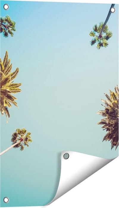 Gards Tuinposter Palmbomen met Bladeren in de Lucht - 40x60 cm - Tuindoek - Tuindecoratie - Wanddecoratie buiten - Tuinschilderij