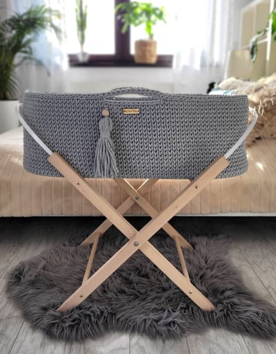 Moses mand BOHO Handgemaakt met standaard - donkergrijs