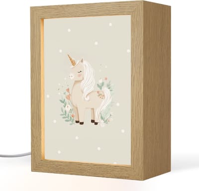Nachtlampje 15x20 cm - Kinder lampje - Eenhoorn - Bloemen - Stippen - Tafellamp kinderkamer - Slaapkamer lamp - Bedlamp kinderen - Kinderlampje stopcontact - Wandlamp babykamer - Nachtlampjes