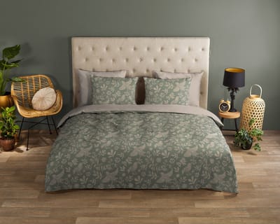 Good Morning dekbedovertrek bladeren en vogels - 1 persoons 140x200/220 cm - Groen - 100% Katoen renforc�