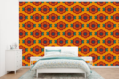 Behang - Fotobehang Design - Retro - Rozen - Oranje - Breedte 345 cm x hoogte 220 cm