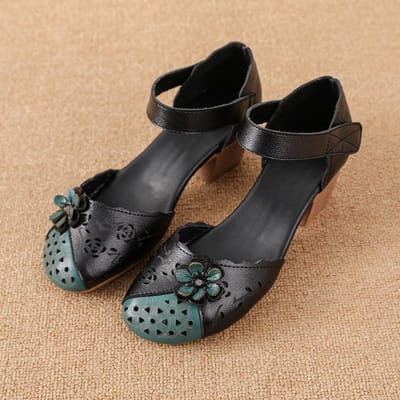 Nieuwe Zomer Dames Holle Sandalen Etnische Stijl Koeienhuid Dikke Hak Phillip Appliqué Kleurblokkerende Schoenen 37