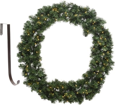 Kerstkrans - met verlichting - 60 cm- kunststof - met deurhanger ijzer