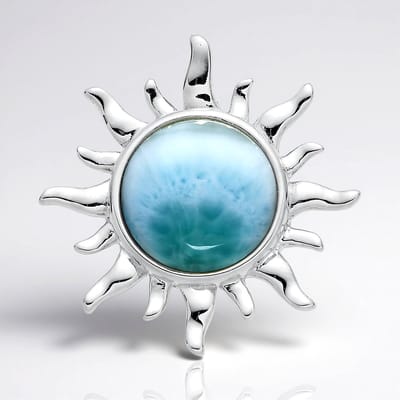 Cavill - Larimar Hanger 4.95 ct - 925 Sterling Zilver Gerhodineerd - Ronde Cabochon 13 mm - Blauwe Zonne Design - Dames Sieraad