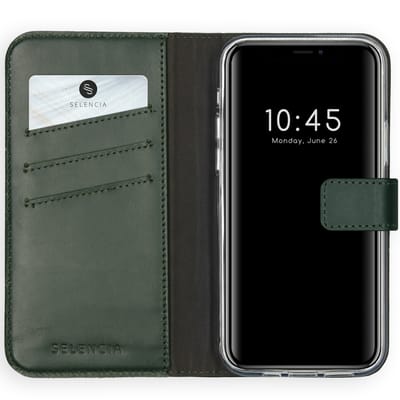 Selencia Hoesje - Geschikt voor Apple iPhone 12 Pro / 12 - Echt Lederen Bookcase - Groen