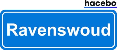 Hacebo - Plaatsnaam Sticker - 29x10 CM - Ravenswoud sticker - Verkeersborden sticker - grappige cadeaus - Ravenswoud
