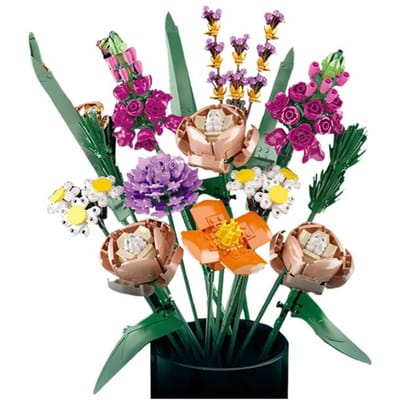Grappige vreugde eeuwige kunstmatige rozen blok chrysanthemum bloem huisdecoratie wilde bloemen bouwblok boeket meisje cadeau