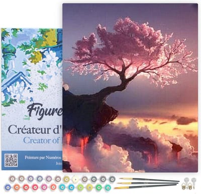 Figured'Art Schilderen op Nummer Volwassenen met lijst - Roze Boom - Handwerk acrylverf Kit DIY Compleet - 40x50cm Canvas al ingelijst