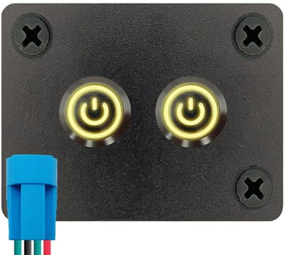 ProRide Metalen Drukschakelaars ON-OFF 220V - 12mm - Tweevoudig inbouwpaneel - IP67 - LED indicatie Geel