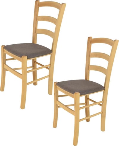 Tommychairs Venice - Eetkamerstoelen - Set van 2 - Naturel & Taupe - Stof & Hout