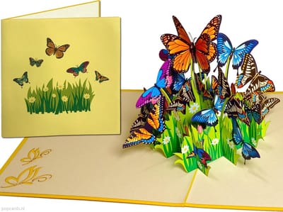 Popcards popupkaarten – Kleurrijke Vlinders Bloemen Vrijheid Felicitatie Verjaardag pop-up kaart 3D wenskaart