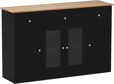 Keukenkast met werkblad - Buffetkast dressoir - Opbergen en serveren - Verstelbare planken transparant