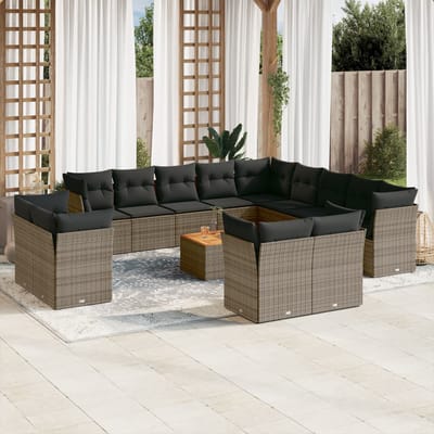 vidaXL - 14-delige - Loungeset - met - kussens - poly - rattan - grijs