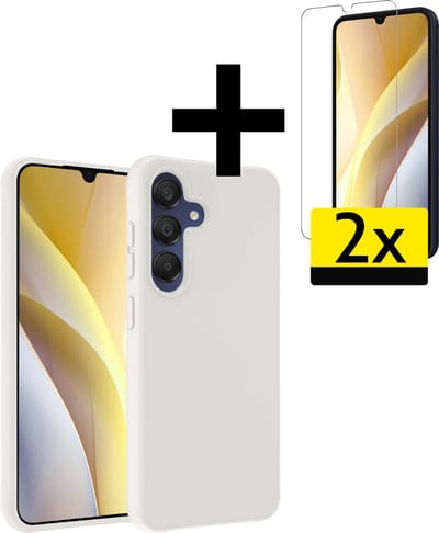 Hoesje - Met 2x Screenprotector - Geschikt voor Samsung Galaxy A15 - Sterk & Shockproof - Back Cover - Siliconen Case - Telefoon Hoes - Telefoonhoesjes - Wit
