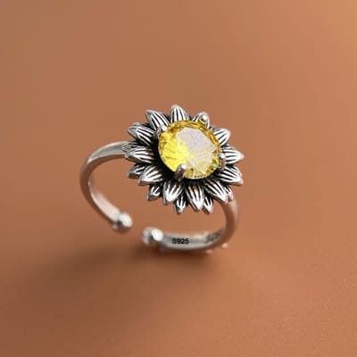 Koperen Ringen Voor Vrouwen Koppel Minimalistisch Handgemaakt Eenvoudig Gele Bloem Zirkoon Ring Fijne Sieraden Cadeau Voorkom Allergie resizable gray