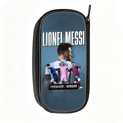 Voetbalster Pennenbakje M-Messi Patroon Leer Potlooddoosje Beste Cadeau make-uptas Student Reis Voetbal Sport Potloodtasje