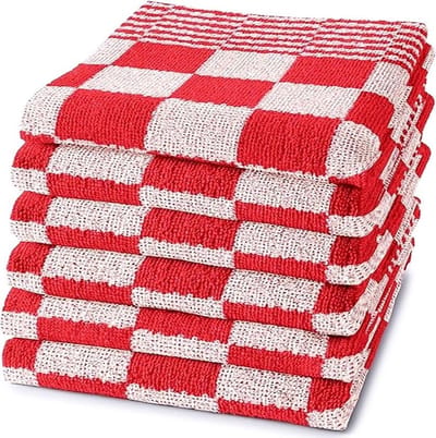 Homéé® Keukendoek rood / wit geblokt - 60x60cm - set van 6 stuks - 100% katoenen badstof