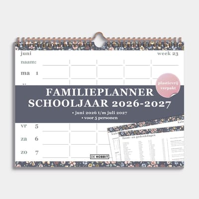 Hobbit - Familieplanner 2026-2027 - Familie kalender - Spiraalgebonden - 5 personen - A4+ (22 x 30 cm) - Bloemen Outline