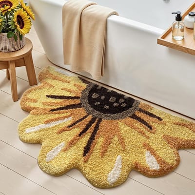 Badmat 50 x 80 cm, Antislip en Zachte Badmatten met Bloemen, Machinewasbare en Absorberende Badtapijt voor Douche, Badkamer en Badkuip, Zonnebloem
