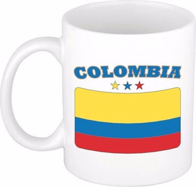 Bellatio Decorations koffie mok - Colombia - vlag print - 300 ml - wit - keramiek - Supporters fan artikelen - Landen beker