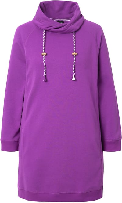 Ulla Popken - Dames - Sweatjurk opstaande kraag lange mouw zakken - Purper - Maat 46+