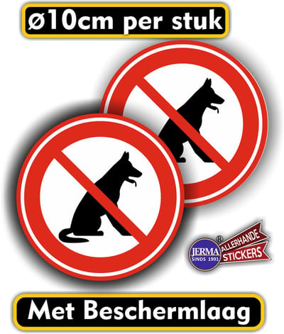 Jerma - Honden niet toegestaan - Sticker - set 2 st - Ø 10 cm - Weerbestendig - Zelfklevend Vinyl