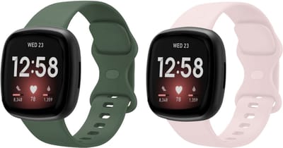 Strap-it Smartwatch bandjes set – siliconen horlogebandjes geschikt voor Fitbit Versa 3 / Versa 4 / Sense / Sense 2 – Donkergroen & Zandroze – Maat S (2-pack)