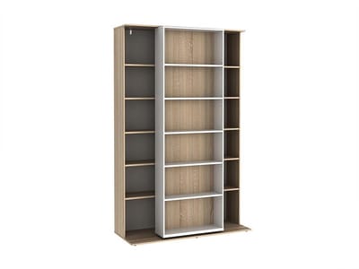 Vente-unique Uitschuifbare boekenkast PRALI - 18 nissen - Wit en eiken