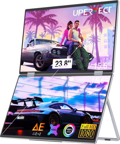 UPERFECT 15,6" Dual Draagbaar Monitor 1080P 100% sRGB 1000:1 ZWART Tweede Scherm met Geïntegreerde Mount & VESA Mount voor Laptop/Switch/MacBook
