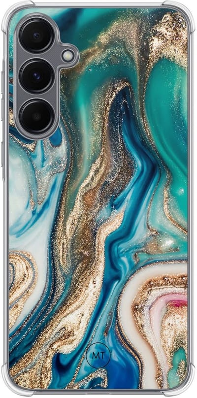 Hoesje (shockproof) geschikt voor Samsung Galaxy A15 - Magic marble - Extra sterke case - TPU/polycarbonaat - Marmer - Multi, Groen, Transparant