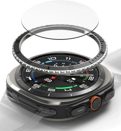 Ringke Bezel Styling + Tempered Glass Geschikt voor Samsung Galaxy Watch Ultra 47MM - RVS Watch Cover + Screen Protector - Zwart (47-96)