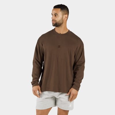 ZEUZ Heren Longsleeve Shirt – Comfortabel Sport & Casual - Bruin - S