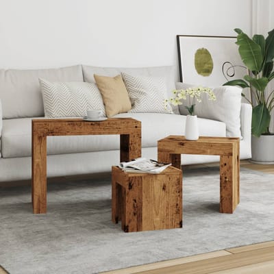 vidaXL - 3-delige - Tafeltjesset - bewerkt - hout - oud - houtkleurig
